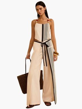 Commense Striped Low Waist Wrap Pants in Peach